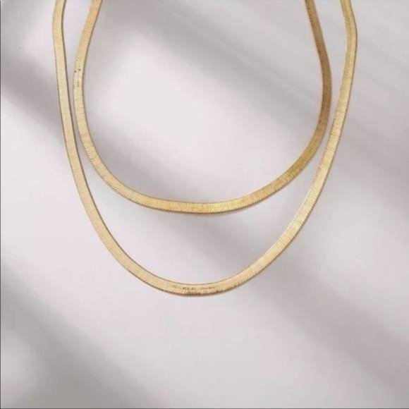 NEW 18K GOLD DOUBLE LAYERED HERRINGBONE NECKLACE - Picture 3 of 4